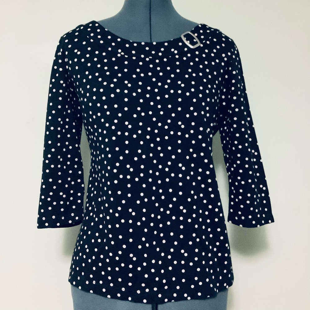 Navy & White Dotted KIM ROGERS 3/4-Length Sleeve Top